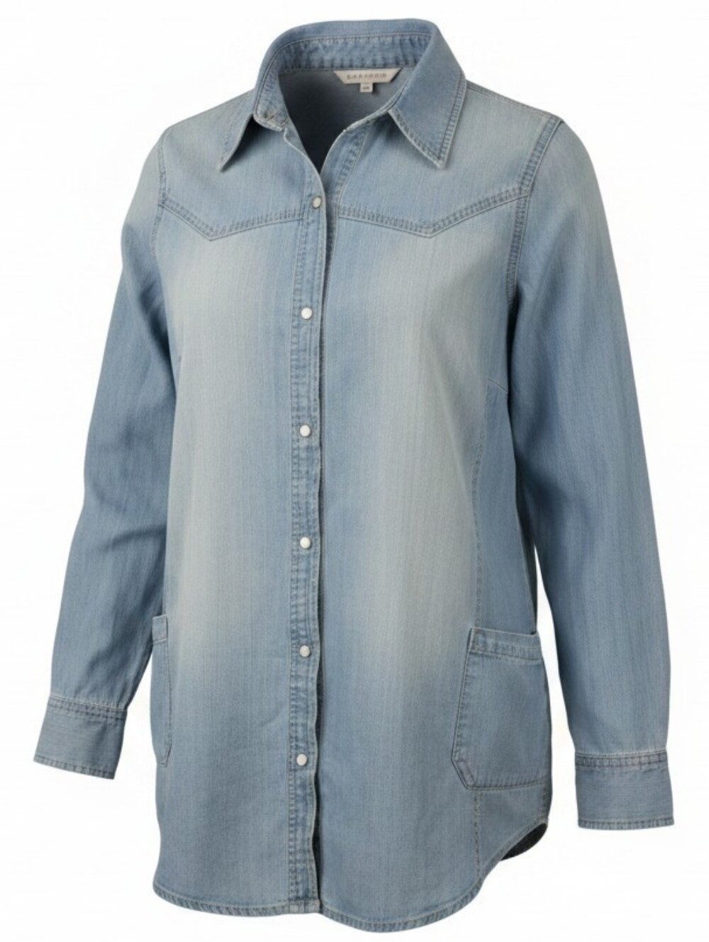 HAN MEIZHILIAN | Blue Denim Pearl Snaps Button-Up Longline Western Tunic | XXL
